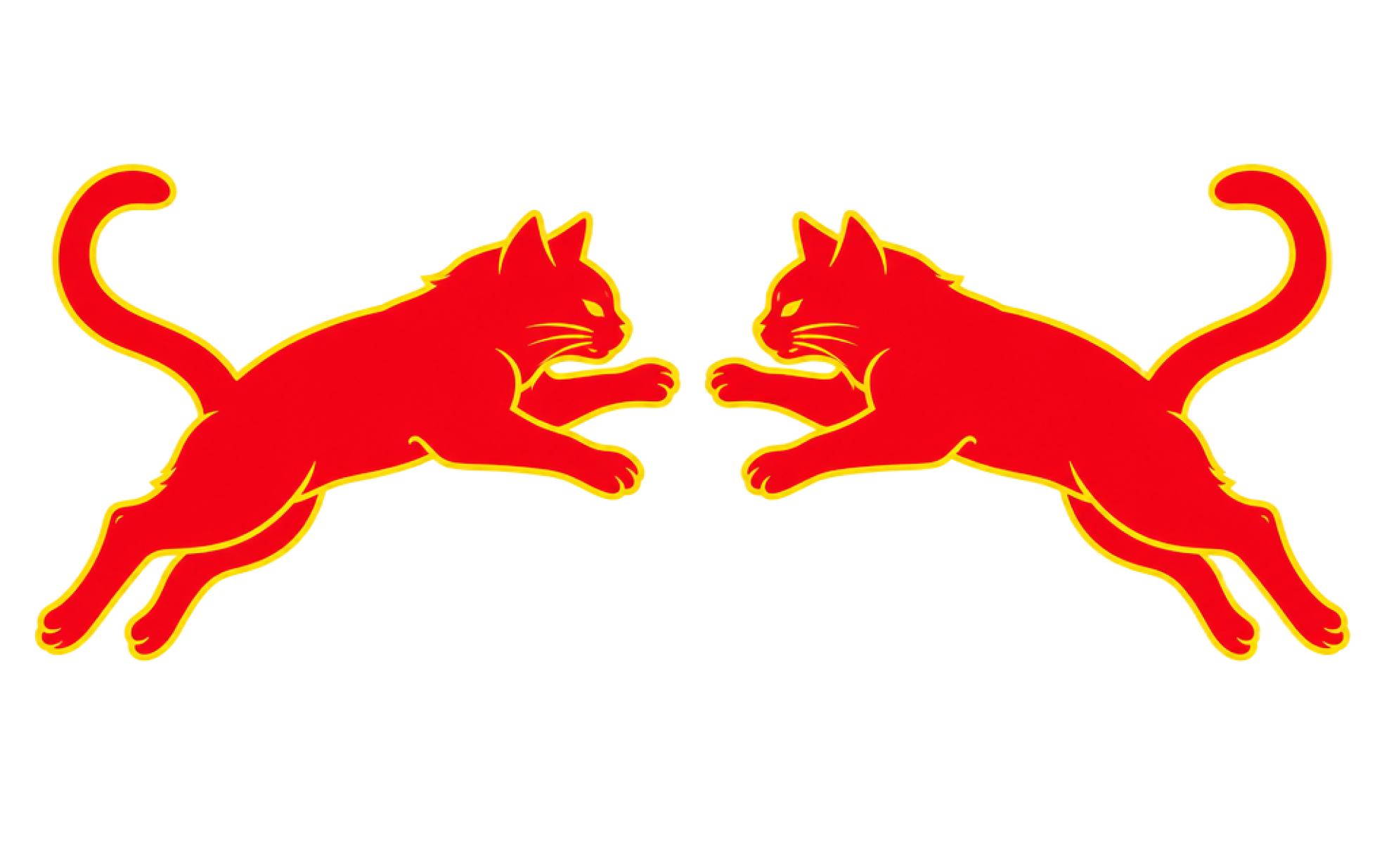 Two red cats leaping toward each other, the Cat Bull emblem